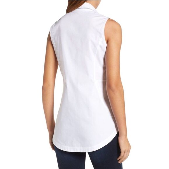 Lafayette 148 White Cotton Sleeveless Fit & Flare Button Front Shirt Size 6 - Picture 2 of 11